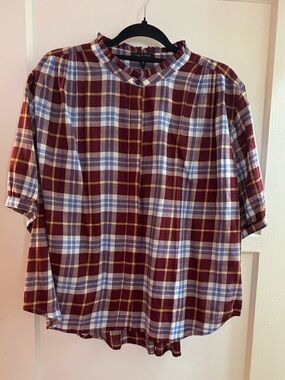 Rag & Bone Plaid Button-Up Shirt in Burgundy, Blue & White